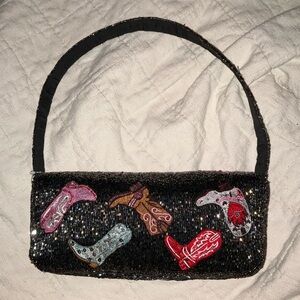 Othr Black Sequin Shoulder Bag with Colorful Boot Accents